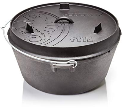 Petromax Feuertopf ft18 - Dutch Oven mit planem Boden für alle Herdarten, Gasgrill, Backofen, Gaskocher und offenes Feuer - sofort einsatzbereit ohne Einbrennen - Kochtopf mit Deckel - 16,1 Liter
