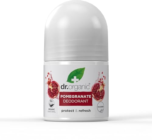 Dr Organic Pomegranate Deodorant, Aluminium Free, Mens, Womens, Natural, Vegan, Cruelty-Free, Paraben & SLS-Free, Organic, 50ml, Packaging may vary