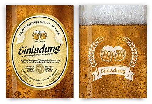 Kartenmachen.de Einladungskarten zum Geburtstag (10 Stück) als Bieretikett Bier Einladung Bierglas Brauerei