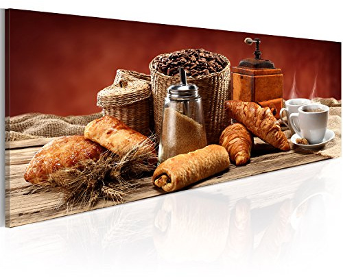 murando - Leinwandbild Croissant Kaffebohnen, 120x40 cm, 1-teilig, modern | Hochwertige Leinwand, sofort aufhängbar, ideal fürs Wohn- oder Schlafzimmer, wasserfest und lichtecht, langlebig, stilvoll