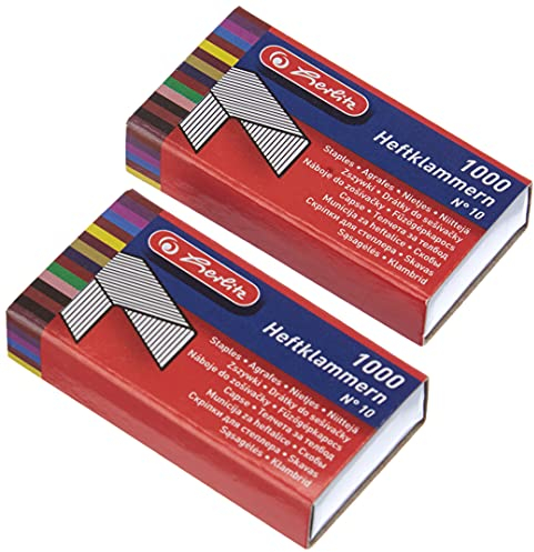 Herlitz Agrafes No. 10, 2 x 1000 Pièces Sur Carte, Galvanisé No. 10