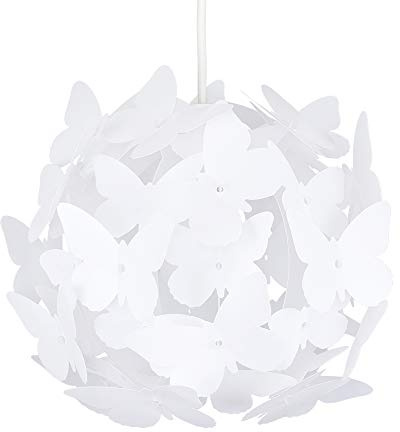 MiniSun | Modern Globe Design Ceiling Light Shade with White Butterflies | Pendant Lights, Home Décor & Improvement Essential | 315mm Shade Width
