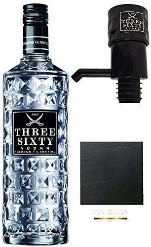 Three Sixty Vodka 3,0 Liter + Three Sixty Pumpe + Schieferuntersetzer