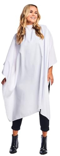 BD Barber Lightweight Crinkle Nylon Hair Cutting/Styling Cape, Water Resistant, Machine Washable, Permanent Crinkle Nylon, Repels Hair, Snap Closure at Neck, Generous 54 x 60 inch Size, White