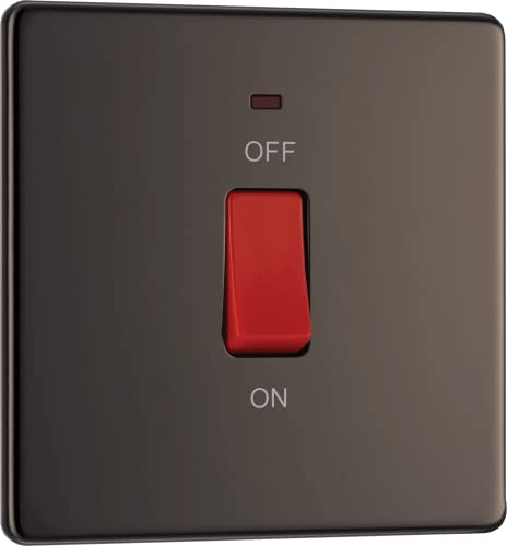 BG Electrical Cooker Control Switch Unit with LED Power Indicator, Single Plate, Double Pole, Flatplate Screwless, Black Nickel, 45A, FBN74