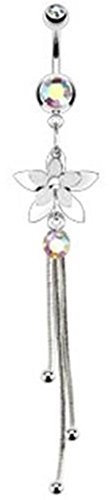 Paula & Fritz® Bauch-nabelpiercing Chirurgenstahl Silber Banane Bauch-Piercing Bananabell Nabel-Piercing Kristall Bunt Anhänger Blume 10-mm Stab-länge