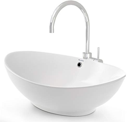 VILSTEIN® Keramik Waschbecken Oval [60CM] - Aufsatzwaschbecken Oval - Waschbecken Rund für Badezimmer & Gäste WC - Aufsatzwaschbecken Rund mit Überlauf - Handwaschbecken für Waschtisch - Bathroom Sink
