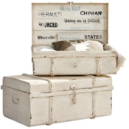 Loberon Truhen 2er Set Riga, antikweiß | im Design antiker Koffer, ineinander stapelbar, mit Antik-Finish, Aufbewahrung, Wohn-Accessoires, Sitzgelegenheit Eisen