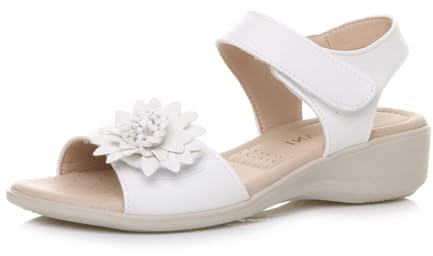 AJVANI Womens ladies low wedge heel hook & loop strap slingback flower comfort leather insole sandals shoes size.