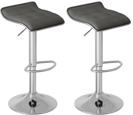 WOLTU Sgabelli da Cucina Set di 2, Sgabelli da Bar, Altezza Regolabile, Girevoli a 360°, PU, Struttura in Metallo, Soggiorno, Bar, Caffè, Grigio