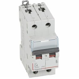 408011 Disjoncteur bipolaire 4A - 2P Courbe D - 6/10kA - À vis - Legrand DX3