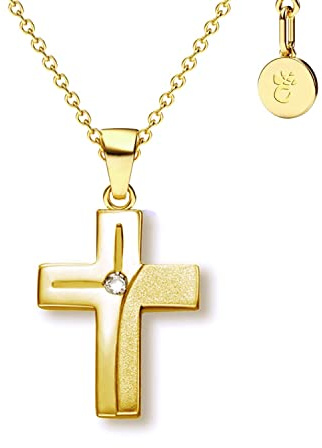 Amoonic korskedja flicka guld (silver 925 förgylld) | Korshänge halsband | barnsmycke första nattvarden dop gåva konfirmation födelse dop | guldkedja korskedja dop, 38 - 42 cm, Gult guld