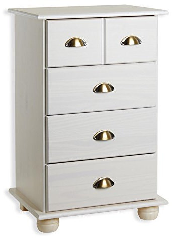 IDIMEX Commode Chambre Colmar L 49 cm en Bois Massif Blanc avec 4 tiroirs, Meuble de Rangement Adulte lasuré avec poignées Coquille en métal Style Maison de Campagne 49 x 80 x 39 cm