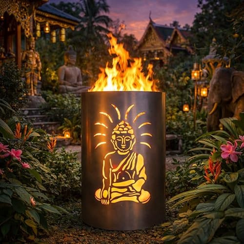 TiKo-Design® Feuertonne Feuerkorb mit Buddha Motiv