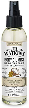 JR Watkins Natural Hydrating Body Oil Mist, Coconut Milk & Honey, Moisturizing Body Oil Spray for Glowing Skin and Cruelty Free, 6 fl oz
