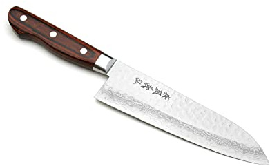 Yoshihiro VG10 16 Layer Hammered Damascus Stainless Steel Santoku Chefs Knife (7'' (180mm))