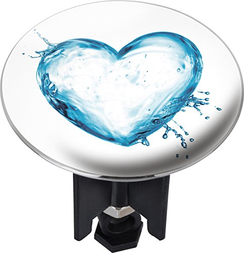 WENKO 21260100 Waschbeckenstöpsel Pluggy XL Water Heart - Abfluss - Stopfen, Messing, Kunststoff, Durchmesser 6,2 x 6,5-9,5 cm
