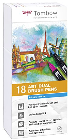 Tombow ABT-18P-1 Fasermaler Dual Brush Pen mit zwei Spitzen 18er Set, primärfarben