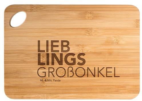 Mr. & Mrs. Panda Bambus - Schneidebrett Großonkel - Geschenk, Nichte, Holzbrett mit Gravur, Geschenkidee, Frühstücksbrett, Spruch, Familie,