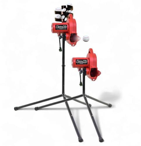 Heater Sports Base Hit Adjustable Real Baseball Pitching Machine – 45 MPH Pitching Speed, Includes Automatic Ball Feeder | Perfect for Hitting and Fielding Training for All Skill Levels