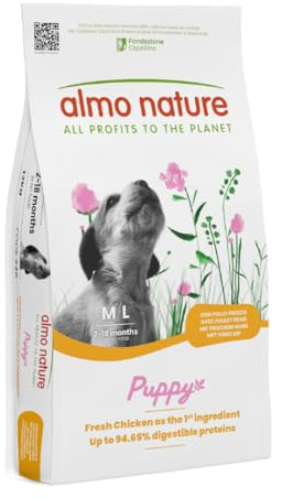 Almo Nature Puppy Trockenfutter für Hunde M-L mit Huhn 12 kg – Alleinfuttermittel für Welpen mittelgroßer und großer Rassen