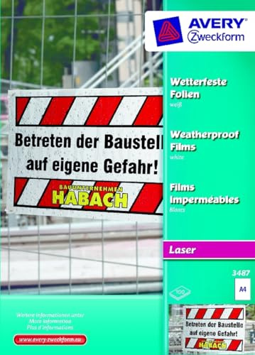 Avery Zweckform Laser/Kopier-Folie A4 wetterfest spezialbeschichtet 0,13 mm 100 Blatt