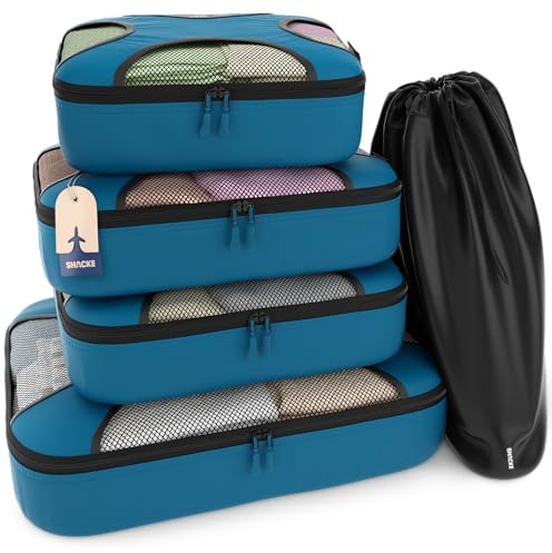 Shacke Packung - Packwürfel 4er Set – Reiseorganisierer Mit Wäschebeutel (Blau Eines Gentlemans)