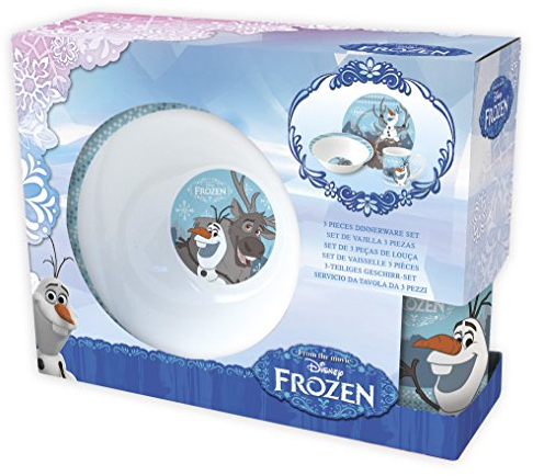 Frozen Olaf & Sven Service à petit-déjeuner 3 pièces en porcelaine avec assiettes, gobelets, bols à céréales dans un coffret cadeau pratique