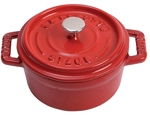 Staub Cast Iron Mini Round Cocotte, Dutch Oven, 0.25-quart, serves 1, Made in France, Cherry