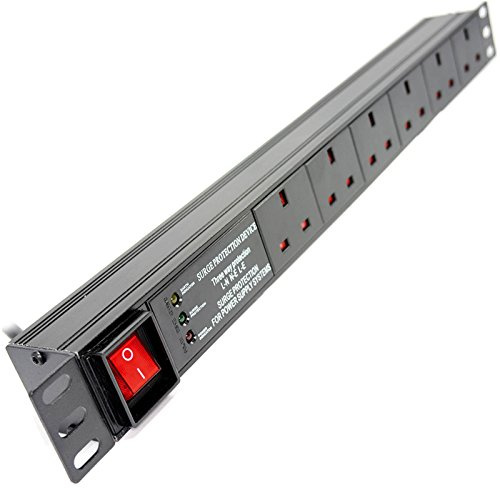Eagle 6-Way UK Horizontal Socket 19 PDU with 3 Way Surge Protection to UK Plug