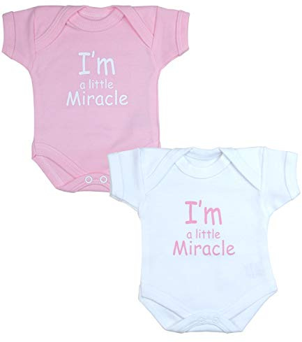 Lot de 2 bodies pour bébé prématuré avec inscription « I'm a Little Miracle » Rose ou bleu 0,7 à 3,4 kg, rose, 32-38