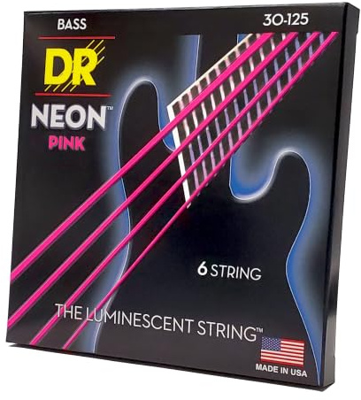 DR Strings Hi-Def Neon Pink NPB6-30 – E-Bass Medium 30-125 6-Saiter | UV aktive K3 Beschichtung, Maximale Sichtbarkeit, Brillanter Klang, Buehnentauglich, Made in USA