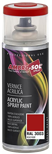 Ambro-Sol V4003003 Smalto Acrilico Multiuso, Vernice Brillante per Interni ed Esterni, Adatto per Qualsiasi Tipo di Materiale, Bomboletta Spray in Banda Stagnata Riciclabile 400 ml, Rosso Rubino