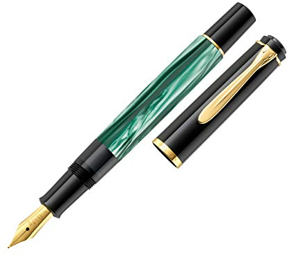 Pelikan Classic 200 Füllhalter, Grün-Marmoriert, 24K vergoldete B-Feder, Kolbenfüller im Etui