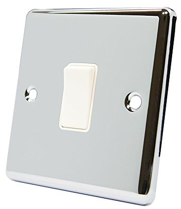 AET CPC1GSWIWH Polished Chrome Classical White Insert Plastic Rocker Switch-10 Amp Single 1 Gang 2 Way Light Switch, 240 V