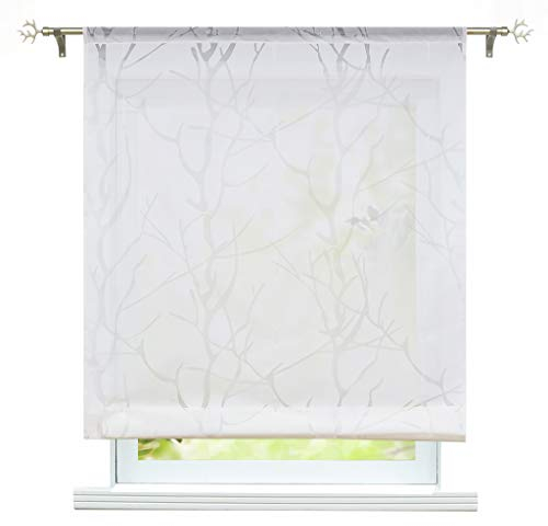 ESLIR Raffrollo Wohnzimmer Raffgardine mit Tunnelzug Gardinen Transparent Bändchenrollo Modern Vorhänge Ausbrenner Weiß #2 BxH 120x155cm 1 Stück