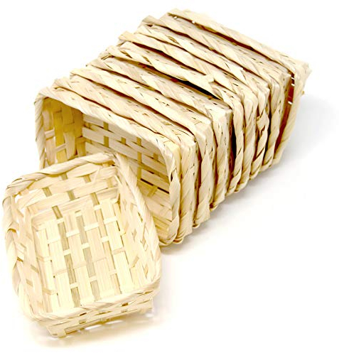 Lashuma Aufbewahrungskorb Klein, 10er Set Flechtkorb eckig, Geflochtene Osterkörbchen 15x11 cm, Korb Höhe 4 cm Beige