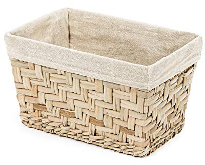 Compactor – Panier de rangement rectangulaire tressé en jonc de mer et tissu – Taille S - Ideal rangement salle de bain