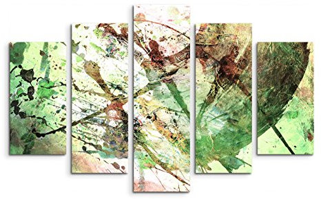 Paul Sinus Art 5 teiliges Wandbild auf Leinwand (Gesamt: H: 100cm B: 160cm) Keilrahmenbild Canvas Fotodruck Leinwandbild Leinwanddruck Kunstdruck Wandbild grün braun beige gemalt