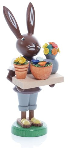 Rudolphs Schatzkiste Osterfigur Hase mit Blumen Höhe ca 9 cm NEU Osterdeko Osterhasenfigur Ostern Osterei Frühling Erzgebirge Seiffen Hase Handwagen Rosen Blumen