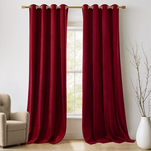 NICETOWN Christmas Red Velvet Curtains, Solid Heavy Matt Drapes/Window Treatments with Grommet Top for Patio Door (Set of 2, W52xL96 inches)
