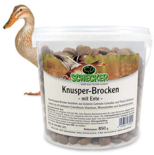 Schecker Hundekekse - Knusper Brocken mit Ente - wertvolle Cerealien Calcium Vitaminen - im wiederverschließbarem Eimer