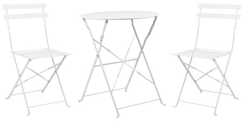 Beliani Balkonset Metall weiß 3-teilig Tisch rund mit 2 Stühlen klappbar modern Fiori