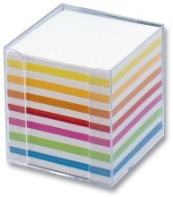 Folia Notizbox glasklar - 9,5x9,5x9,5cm, Papier: weiá/bunt, ca. 700 Blatt
