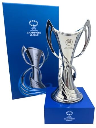 Am Ball Com UEFA Women’s Champions League Trophäe Replik 150 mm auf Acrylsockel, Pokal Miniatur mit Metalloptik, Detailgetreues Design, Sammlerfigur Fußball Frauen Fanartikel, Geschenk für Männer