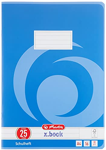 Herlitz Schulheft x.book A4, liniert, Lineatur 25, 16 Blatt, 10 Stück