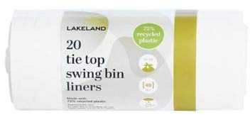 20 Lakeland Tie Top Swing Bin Liners 40L – 75% Recycled Plastic Leak-Resistant & Sturdy