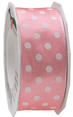 PRÄSENT Polka DOTS Band mit Drahtkante Hellrosa/weiß, 20 m gepunktetes Dekoband, 40 mm Breite, leicht biegsames Schleifenband zum Dekorieren & Basteln, für besondere Anlässe