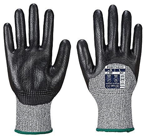 Portwest A621 Cut Resistant Grip 3/4 Nitrile Foam Glove Black, Small