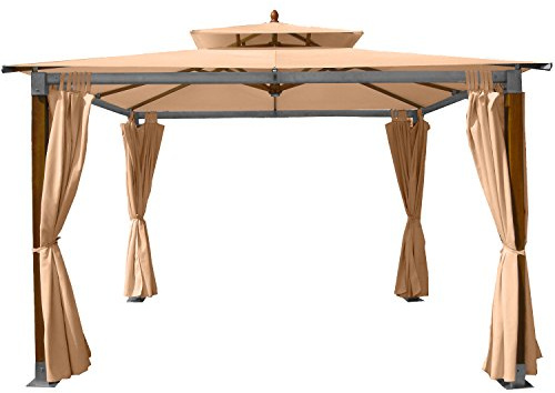 anndora Gartenpavillon Sonnenschutz Pavillion mit Seitenwänden 3,6 x 3,6 m Farbe Dark Natural - hochwertig Starke Holzbalken, Alu Querbalken
